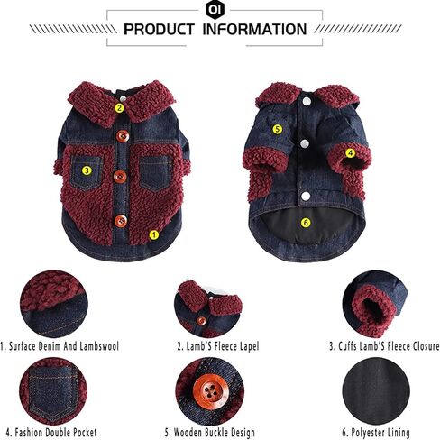 Winter Coats for Large Medium Dogs,Fleece Denim Warm Puppy Jacket for Cold Weather,V-Collar Dog Vest Sweater Clothes in Saudi Arabia