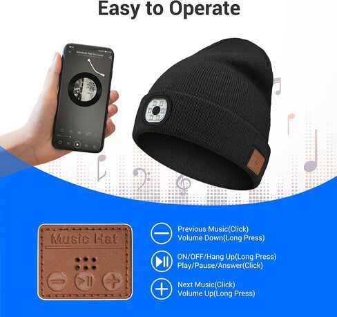 Bluetooth Hat with Light, Unisex USB Rechargeable 6 LED Headlamp Beanie Cap with Headphones Winter Lighted Beanie for Outdoor Sports Orange in Saudi Arabia