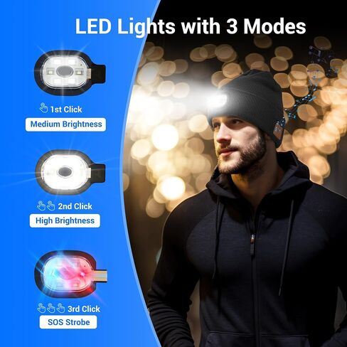 Bluetooth Hat with Light, Unisex USB Rechargeable 6 LED Headlamp Beanie Cap with Headphones Winter Lighted Beanie for Outdoor Sports Orange in Saudi Arabia