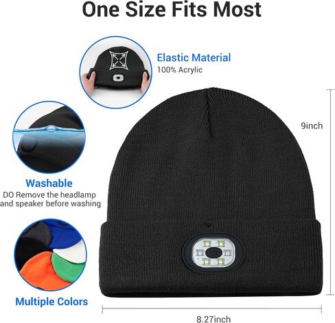 Bluetooth Hat with Light, Unisex USB Rechargeable 6 LED Headlamp Beanie Cap with Headphones Winter Lighted Beanie for Outdoor Sports Orange in Saudi Arabia