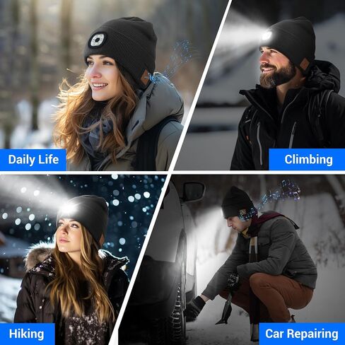 Bluetooth Hat with Light, Unisex USB Rechargeable 6 LED Headlamp Beanie Cap with Headphones Winter Lighted Beanie for Outdoor Sports Orange in Saudi Arabia