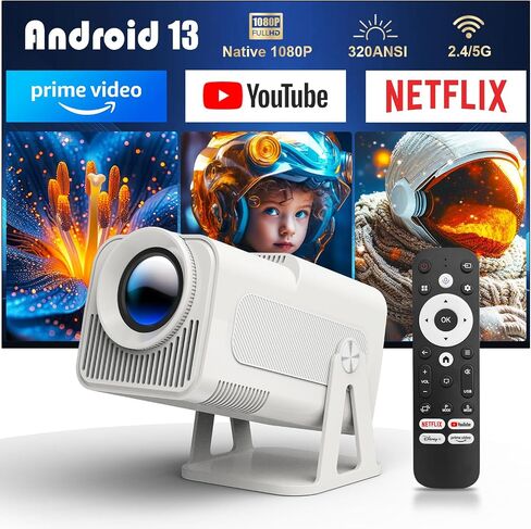 [Netflix-Licensed] Smart Projector 4k Support HY320 NTV Android13 Officially TV Apps,Voice Asssistant 1080P Native/Optical Resolution 320ANSI 5GWifi Movie Portable Projector for Home Theater/Outdoor in Saudi Arabia