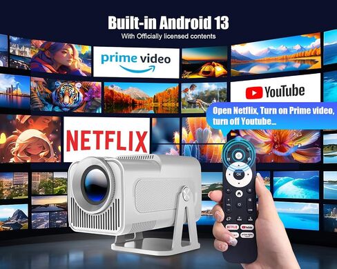 [Netflix-Licensed] Smart Projector 4k Support HY320 NTV Android13 Officially TV Apps,Voice Asssistant 1080P Native/Optical Resolution 320ANSI 5GWifi Movie Portable Projector for Home Theater/Outdoor in Saudi Arabia