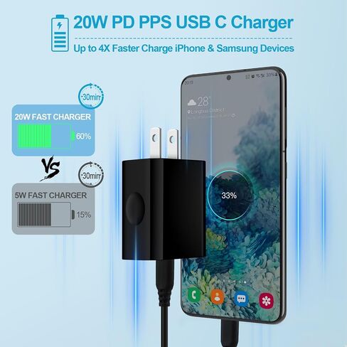 Samsung Charger Fast Charging Block 20W Type C Wall Adapter USB C Android Charger for Samsung Galaxy A16 5G/A15/A35/A55/Z Fold 6/Flip 6/A54/A14/S24 Ultra/S23/S22/S21/S20/S10 Plus/iPhone 16/15/14/13/12 in Saudi Arabia