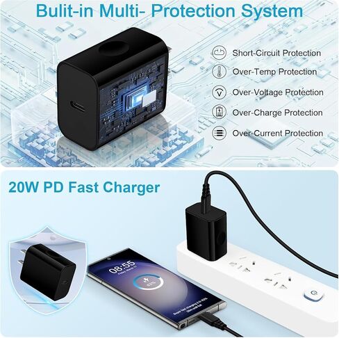 Samsung Charger Fast Charging Block 20W Type C Wall Adapter USB C Android Charger for Samsung Galaxy A16 5G/A15/A35/A55/Z Fold 6/Flip 6/A54/A14/S24 Ultra/S23/S22/S21/S20/S10 Plus/iPhone 16/15/14/13/12 in Saudi Arabia