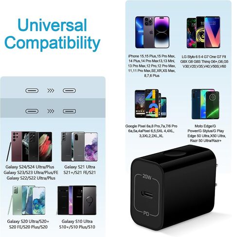 Samsung Charger Fast Charging Block 20W Type C Wall Adapter USB C Android Charger for Samsung Galaxy A16 5G/A15/A35/A55/Z Fold 6/Flip 6/A54/A14/S24 Ultra/S23/S22/S21/S20/S10 Plus/iPhone 16/15/14/13/12 in Saudi Arabia