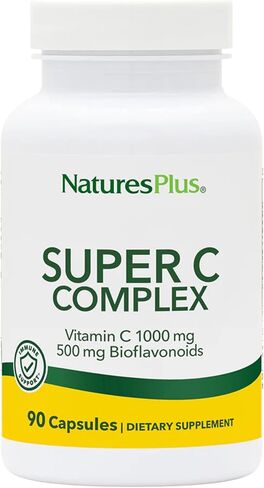 Natures Plus Super C Complex - 1000 mg Ascorbic Acid, 90 Vegetarian Capsules - High Potency Vitamin C Supplement, Antioxidant - Gluten-Free - 45 Servings in Saudi Arabia