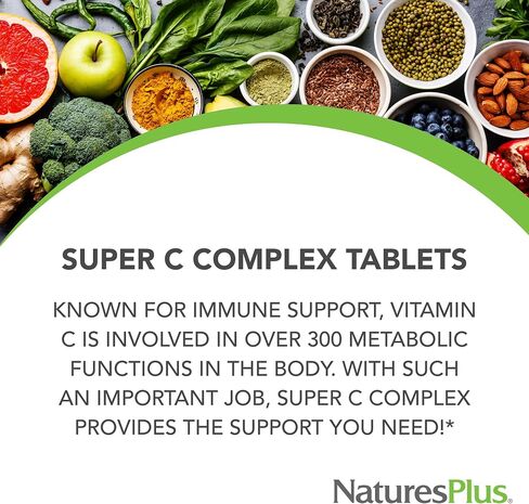 Natures Plus Super C Complex - 1000 mg Ascorbic Acid, 90 Vegetarian Capsules - High Potency Vitamin C Supplement, Antioxidant - Gluten-Free - 45 Servings in Saudi Arabia
