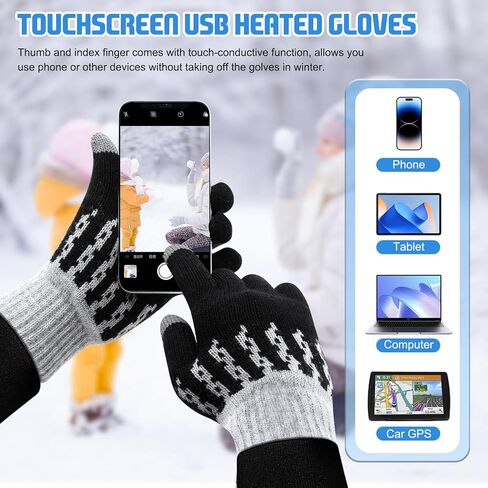 قفازات USB ساخنة للرجال والنساء، قفازات تدفئة حياكة مع قفازات تدفئة يدوية من الصوف المحبوك على الوجهين مع أصابع تعمل باللمس و3 قفازات كمبيوتر محمول قابلة للغسل بدرجة حرارة قابلة للتعديل in Kuwait