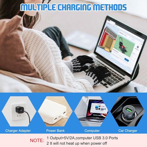 قفازات USB ساخنة للرجال والنساء، قفازات تدفئة حياكة مع قفازات تدفئة يدوية من الصوف المحبوك على الوجهين مع أصابع تعمل باللمس و3 قفازات كمبيوتر محمول قابلة للغسل بدرجة حرارة قابلة للتعديل in Kuwait