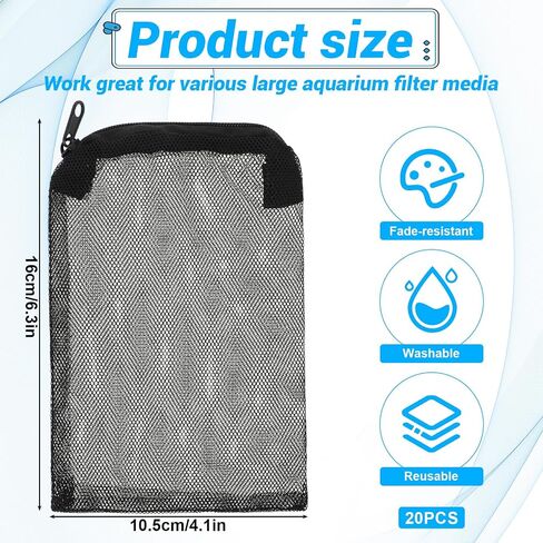 Lusofie 20 Pcs Aquarium Filter Media Bag Mesh Bags with Zipper 4" X 6" Small Fish Tank Filter Small Mesh Bags Reusable Small Aquarium Filter Bag for Activated Carbon Filter Stones Ceramic Rings in Saudi Arabia