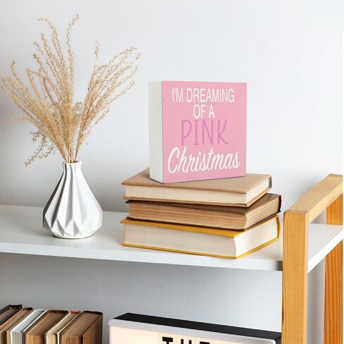 Pink Christmas,Christmas Wooden Signs,Pink Christmas Decorations,Pink Christmas Wooden Signs For Home Decor,Pink Christmas Desk Decor Sign 5 x 5 Inches,Pink Christmas Decor in Saudi Arabia