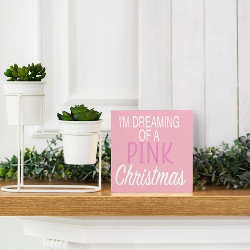 Pink Christmas,Christmas Wooden Signs,Pink Christmas Decorations,Pink Christmas Wooden Signs For Home Decor,Pink Christmas Desk Decor Sign 5 x 5 Inches,Pink Christmas Decor in Saudi Arabia