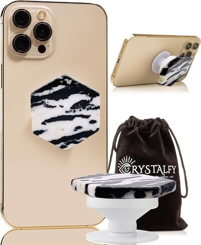 Grips by CRYSTALFY Zebra Jasper Natural Edge Hexagon Shape Genuine Crystal Phone Grip & Phone Stand Authentic Natural Gemstone Swappable Top, Expandable Collapsible Holder for Smartphones and Tablets in Saudi Arabia