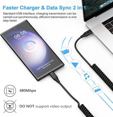 Samsung A15 USB C Cable for Car for Samsung Galaxy S24 S23 Ultra FE A54 5G A14 A13 A53 A03s A23 Z Flip5 S21FE,Google Pixel 8Pro 7a 6,iPhone 15,3FT Retractable Coiled USB C to Type C Fast Charging Cord in Saudi Arabia