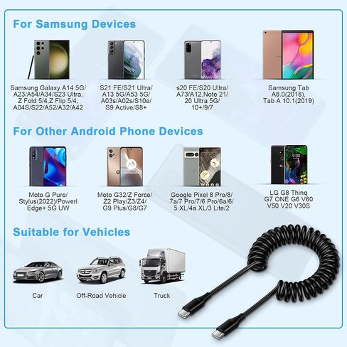 Samsung A15 USB C Cable for Car for Samsung Galaxy S24 S23 Ultra FE A54 5G A14 A13 A53 A03s A23 Z Flip5 S21FE,Google Pixel 8Pro 7a 6,iPhone 15,3FT Retractable Coiled USB C to Type C Fast Charging Cord in Saudi Arabia
