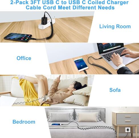 Samsung A15 USB C Cable for Car for Samsung Galaxy S24 S23 Ultra FE A54 5G A14 A13 A53 A03s A23 Z Flip5 S21FE,Google Pixel 8Pro 7a 6,iPhone 15,3FT Retractable Coiled USB C to Type C Fast Charging Cord in Saudi Arabia