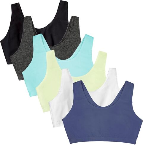 Fruit of the Loom Women's Built Up Tank Style Sports Bra 6 Pack, Heather Blue/White/Heather Grey, 48 in Saudi Arabia