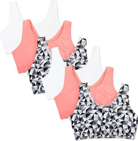Fruit of the Loom Women's Built Up Tank Style Sports Bra 6 Pack, Heather Blue/White/Heather Grey, 48 in Saudi Arabia