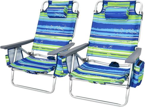 Tangkula Backpack Beach Chair with Table, 5-Position Lay Flat Beach Chairs with Cooler Bag, 2 Cup Holders, Towel Bar, Lightweight Low Folding Beach Chair with Backpack Straps in Kuwait