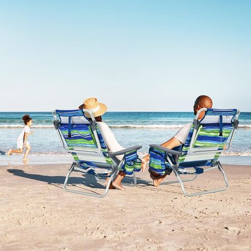 Tangkula Backpack Beach Chair with Table, 5-Position Lay Flat Beach Chairs with Cooler Bag, 2 Cup Holders, Towel Bar, Lightweight Low Folding Beach Chair with Backpack Straps in Kuwait