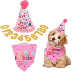 Dog Birthday Party Supplies Dog Birthday Bandana Scarf Cute Girl Doggy Party Hat with Numbers Dog Puppy Birthday Decoration Supplies for Large Medium Small Dog Outfit
