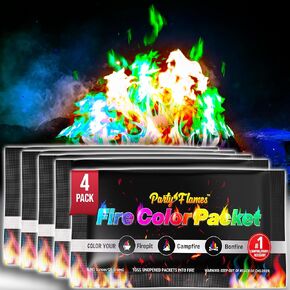 Party Flames Fire Color Changing Packets (10 Pack) - Fire Pit, Campfires, Bonfire, Outdoor Fireplaces - Magic Colorful Cosmic Flame Powder - Perfect Fire Camping Accessories for Kids & Adults