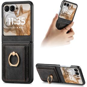 for Motorola Moto Razr 2024 with Card Holder,Wallet Phone Case with Built-in Rotate Ring Stand PU Leather Protective Kickstand Case for Women Girls Motorola Moto Razr 2024 Purple