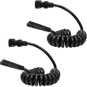 2 Pack Coiled 2 Prong AC Power Cord 6.5 ft, Coiled UL Listed Figure 8 Power Cord Compatible with Samsung LG Sony Insignia Toshiba Hisense PS5, Non Polarized (NEMA 1-15P to IEC C7) Black