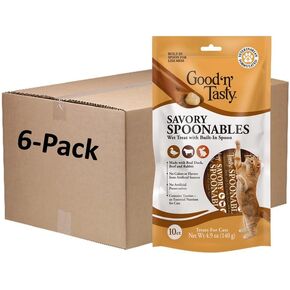 Good ‘n’ Tasty Savory Spoonables with Real Duck, Beef & Rabbit, 10 Count Tube, Triple Flavor Squeezable Lickable Wet Treats for Cats with Built-in Spoon for Less Mess
