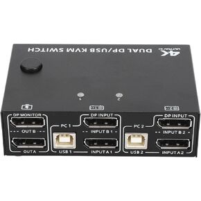 Zunate DisplayPort KVM Switch Dual Monitor, 8K KVM Switch 2 Monitors 2 Computers DisplayPort, USB 2.0 Port 2 in 2 Out DisplayPort,1.4 Dual Monitor KVM Switch