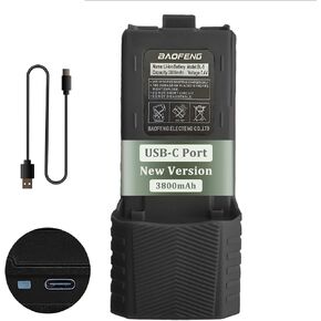 BAOFENG BF-F8HP Radio Battery Extended 3800mAh Type-C Charging Black Replacement for New Version for BF-F8 Rechargeable BL-5 Ham Radio Battery with Cable