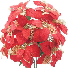 FERIAL 2 Pcs Poinsettia Flowers Artificial Christmas Flowers Red 5 Heads Silk Poinsettia Christmas Flowers Poinsettia Bouquet Fake Flowers for Xmas Party Holiday Flower Arrangements Wedding Decoration