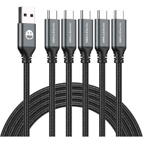 SMALLElectric Short USB Type-C Cable 5pack 12inch Fast Charging 3A Rapid Charger Quick Cord, Braided Type C to A Cable for Galaxy S10 20 9 8 Plus a10e,Note 10 9 8,LG V50 V40 G8 G7(1foot, Grey)