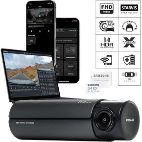 IROAD PRO FX2 Front Dash Cam, FHD 1080p HDR with Sony STARVIS sensor, MADE IN KOREA, Time Lapse, GPS, 140º Wide Angle, ADAS, Wi-Fi, X-Vision, Battery Discharge Prevention, Mobile APP, 64GB SD INCLUDED