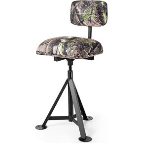 Tangkula 360° Swivel Camo Hunting Chair, Multi-Position Height Adjustable Hunting Chair w/Detachable Backrest, Comfy Padding, Tripod Swivel Blind Huntsman Chair for Outdoor Activities