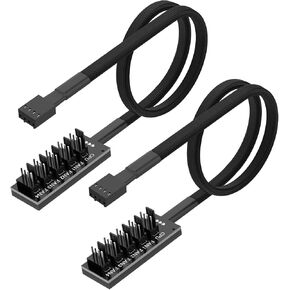 4-Pin PWM PC Fan Hub, 2 Pack PC Fan 1 to 5 Way Splitter, 3PIN/4PIN PWM PC Fan Power Supply Extension Cable for 12V Desktop Computer Cooler Fans (16 Inch, 24AWG)