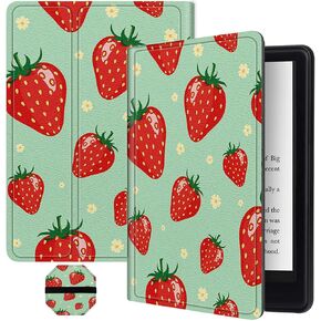 Slim Case for All-New 6" Kindle (11th Generation, 2022 Release E-Reader) + 1 Screen Clean Pad, Folding PU Leather Soft TPU Inner with Auto Wake/Sleep Case, Strawberry Floral