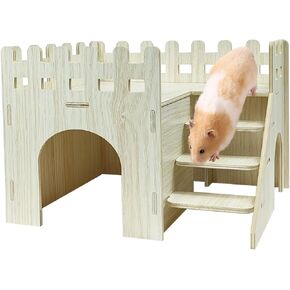 Wood Hamster Hideout House Habitat Wooden Maze Hide Hut with Platform Cage Accessories Toys for Syrian Dwarf Gerbils Mouse Mice Rat Other Small Animals etc. (02 Wave House) in Kuwait