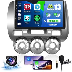 [2G+64G] for Honda Fit 2004-2010 Android 13 Car Stereo Wireless CarPlay Android Auto, 9-Inch Touchscreen GPS Navigation Radio with WiFi BT FM RDS Backup Camera Microphone