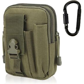 Tactical Waist Pouch EDC Molle Waist Bag Belt Phone Wallet Pouch Holster Purse Outdoor Carrying Pouch Universal for Smartphone Tools with Aluminum Alloy Carabiner
