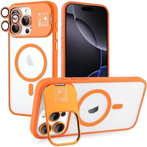 Magnetic for iPhone 16 Pro Max Case with Kickstand, Compatible with MagSafe, with Camera Lens Protector, Built-in Camera Stand, Translucent Matte Protective Cover for iPhone 16 Pro Max, Black