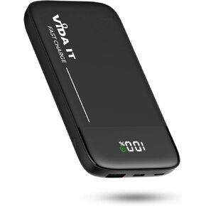Vida IT Long Lasting Power Bank Battery Pack for Heated Jacket Vest Scarf Coat 10000mAh DC USB Portable Charger for iPhone Samsung Phones with LED Display 22.5W Ultra Fast Charging USB-C Power Pack
