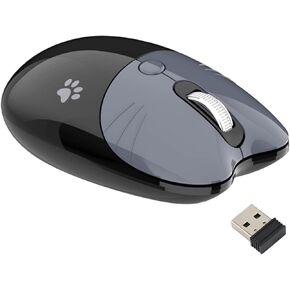 Yoidesu Mouse, BT5.1 2.4GHz Dual Mode Portable Cute Cat Shape Computer Mouse, Silent Click Adjustable DPI Auto Sleep Fashion Portable Mouse for Girl School Office (Black)