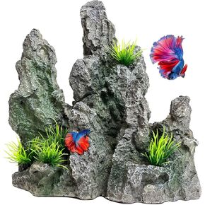 Aquarium Mountain View Stone Ornament - Aquarium Rock Decor for Large Fish Tank,Aquarium Decorations Large,Large Aquarium Decoration for Fish Tank - 8.3 Inches High