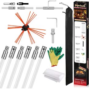 Morinoli 39 Feet Chimney Sweep Kit, Chrome Button Locking System, Chimney Cleaning Kit, Chimney Brush, Chimney Cleaning Tool, Chimney Cleaning System with 12 Flexible Chimney Rods