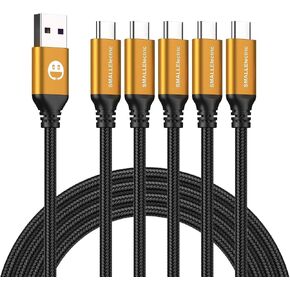 SMALLElectric USB Type C Cable 5-Pack 3FT, USB Type A to C Fast Charger Cords for Galaxy S20 S10 S9 S8 Plus, Braided Fast Charging Cable for Note 10 9 8, LG V50 V40 G8 G7,(Gold)