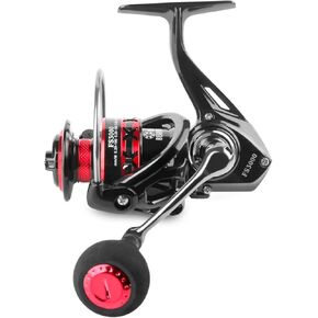 Saltwater Spinning Reel Reversible Fishing Reel Black-red Foldable Handle Interchangeable Left/Right Lightweight Smooth Powerful Spinning Fishing Reel with 5.0:1 Gear Ratio for Boat Fishing