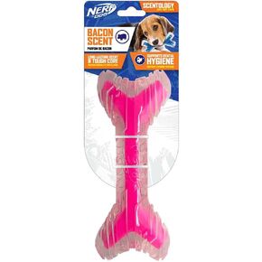 Nerf Dog 9in TPR/PP Scented Bacon SuperScent Bone Solid Core -Clear/Pink, (NF-7132) in Saudi Arabia