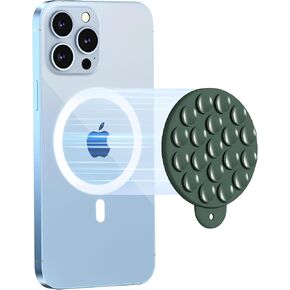 Magnetic Suction Cup Phone Mount with MagSafe, Silicone Hands-Free Grip Holder for iPhone Case and Android, Mirror Shower Phone Stand for Makeup FaceTime Gym Kitchen Bathroom, White